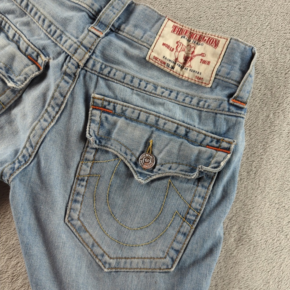 True Religion Jeans 29x34 Blue Light Wash Stitching Stitching Flap Pocket Y2K